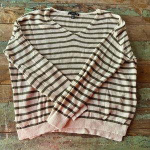 Womens Rusty Light Weight V-Neck Sweater USA M EU 10 Cream with Khaki Stripes